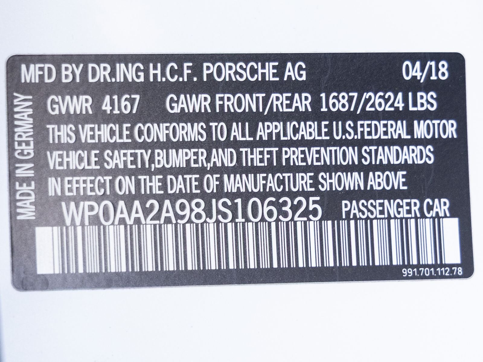 2018 Porsche 911 911 Carrera T