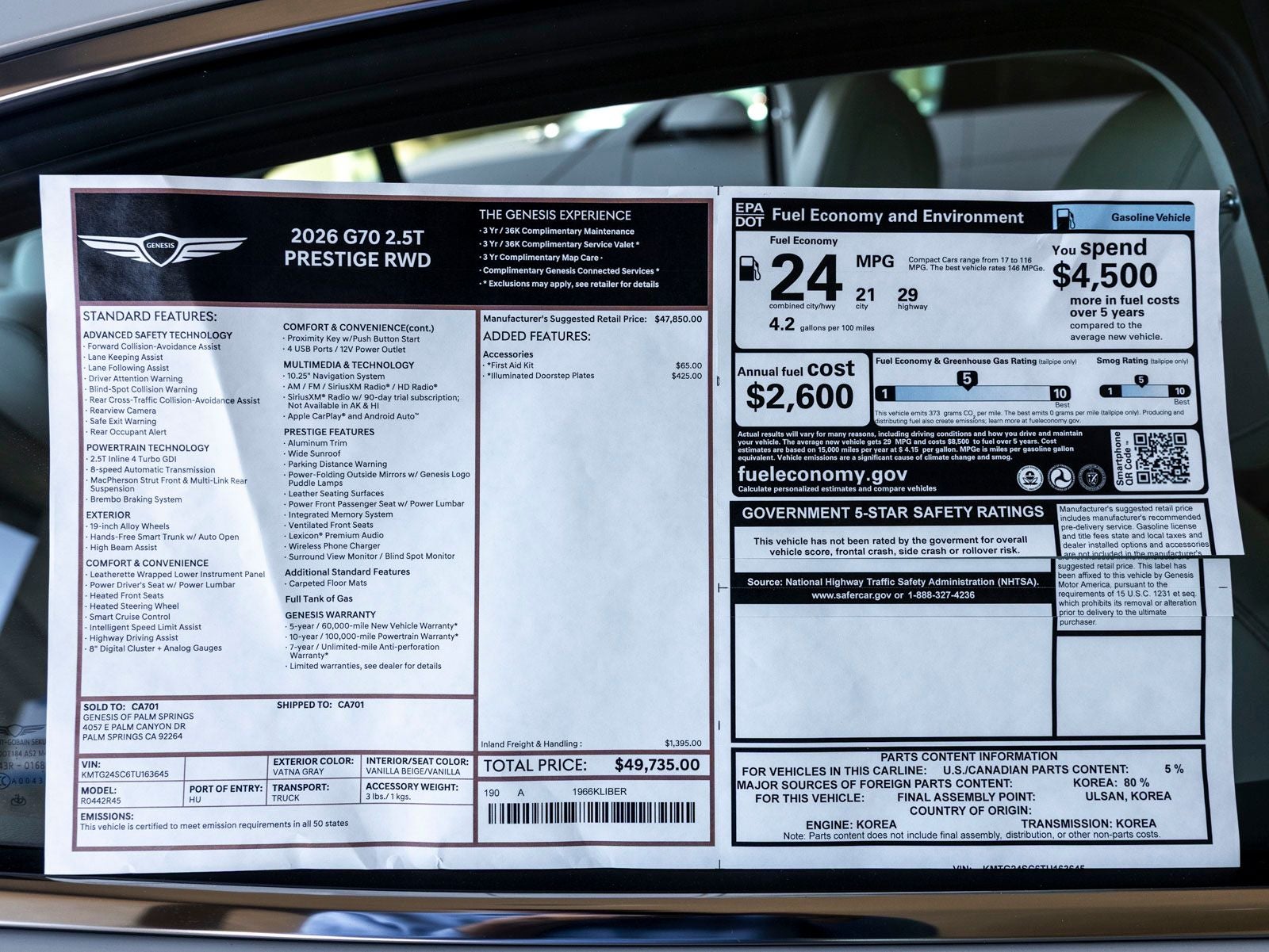 2026 Genesis G70 2.5T Prestige