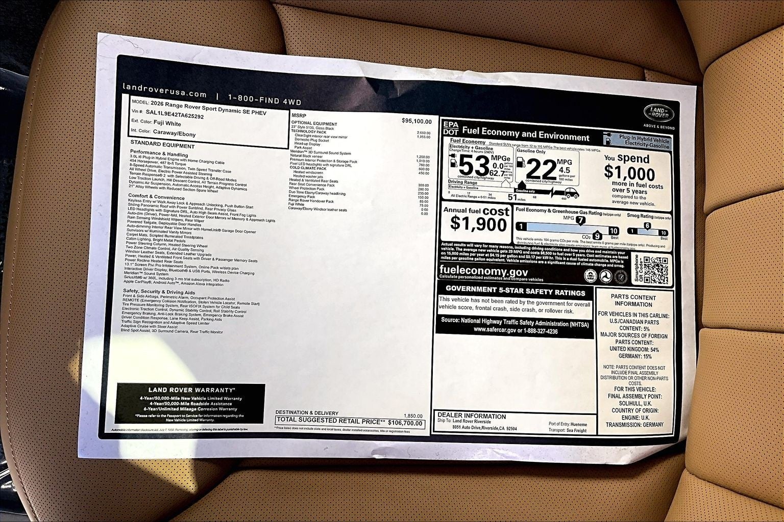 2026 Land Rover Range Rover Sport Plug-in Hybrid Dynamic SE