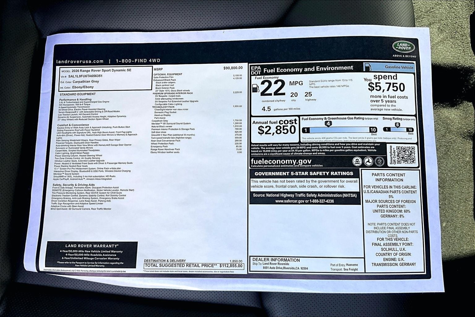 2026 Land Rover Range Rover Sport Dynamic SE