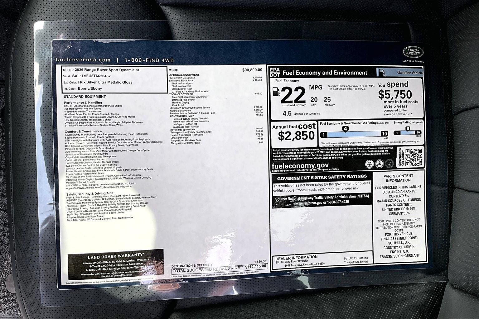 2026 Land Rover Range Rover Sport Dynamic SE