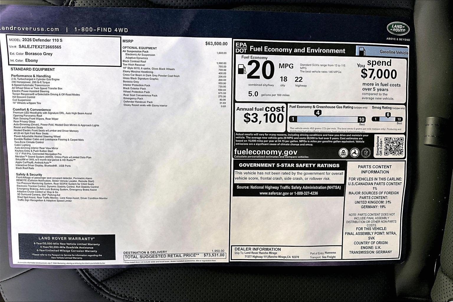 2026 Land Rover Defender 110 S