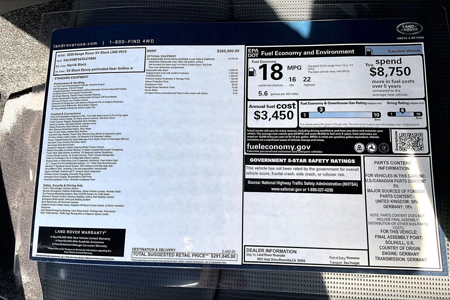 2026 Land Rover Range Rover SV LWB BLACK EDITION