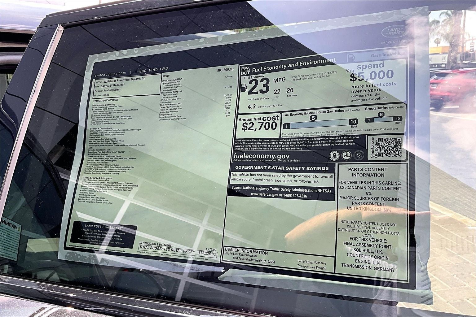 2026 Land Rover Range Rover Velar Dynamic SE