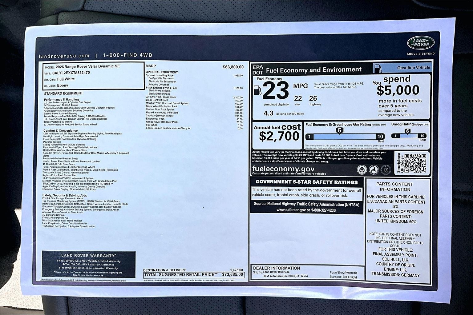 2026 Land Rover Range Rover Velar Dynamic SE