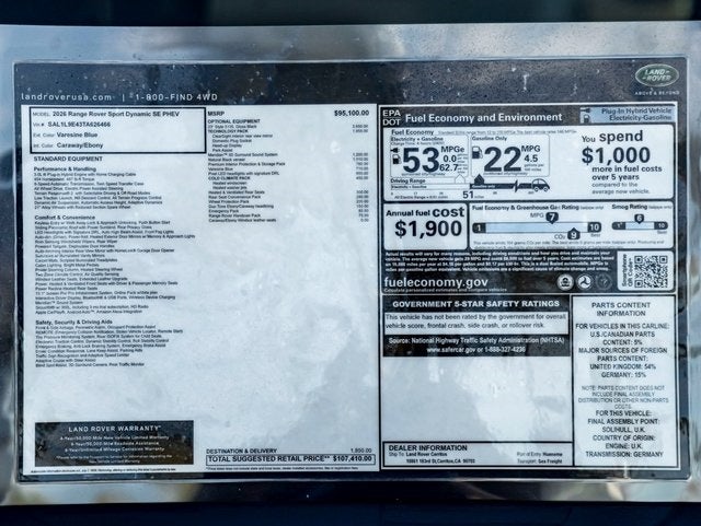 2026 Land Rover Range Rover Sport Plug-in Hybrid Dynamic SE