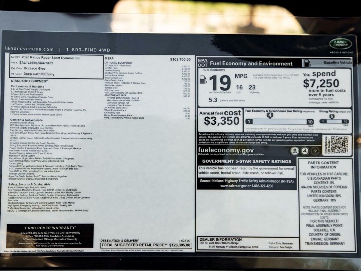 2025 Land Rover Range Rover Sport Dynamic SE