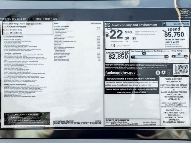 2026 Land Rover Range Rover Sport Dynamic SE