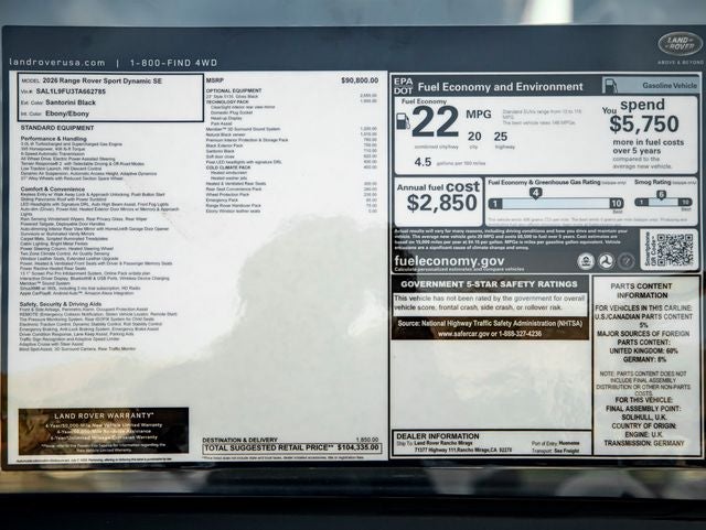 2026 Land Rover Range Rover Sport Dynamic SE
