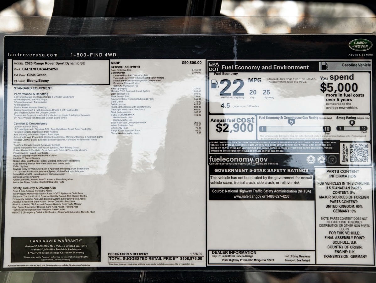 2025 Land Rover Range Rover Sport Dynamic SE