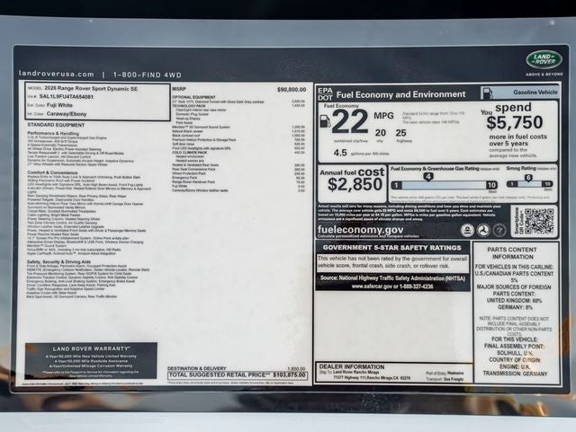 2026 Land Rover Range Rover Sport Dynamic SE