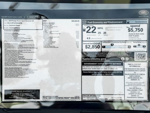 2026 Land Rover Range Rover Sport Dynamic SE