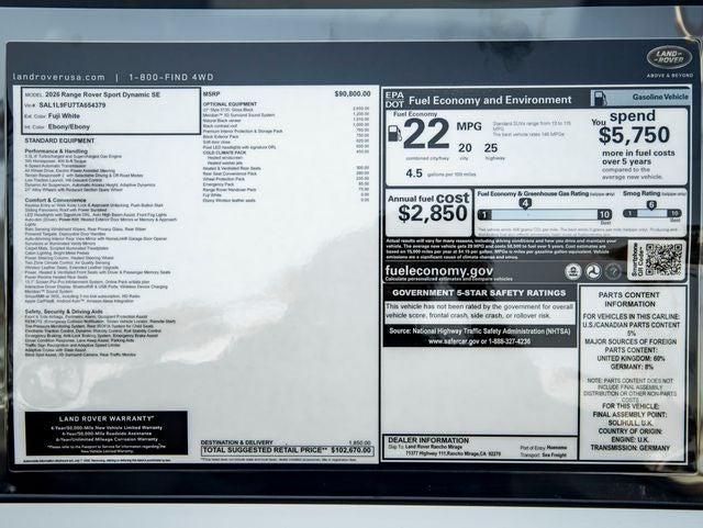 2026 Land Rover Range Rover Sport Dynamic SE