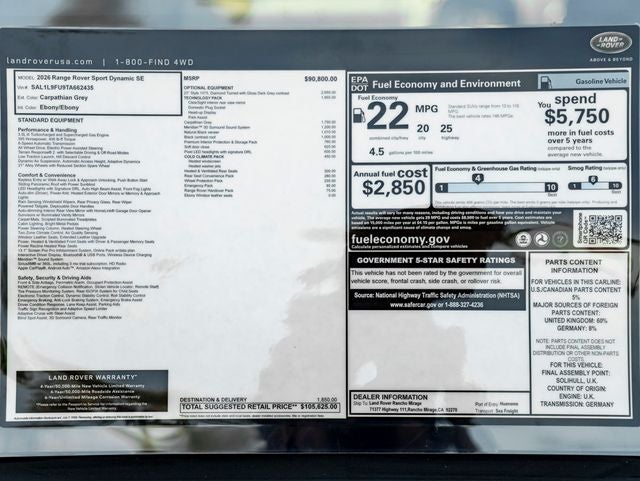 2026 Land Rover Range Rover Sport Dynamic SE