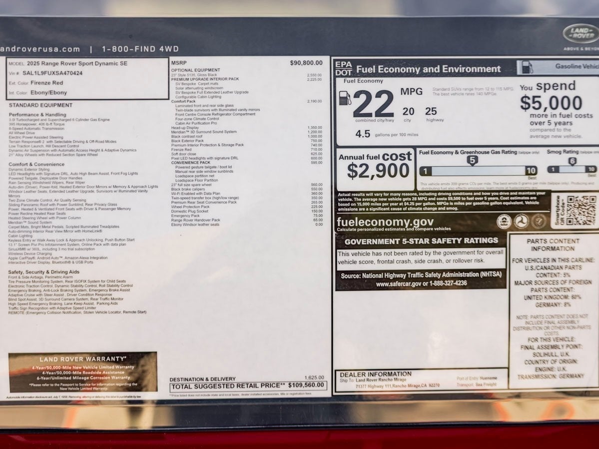 2025 Land Rover Range Rover Sport Dynamic SE