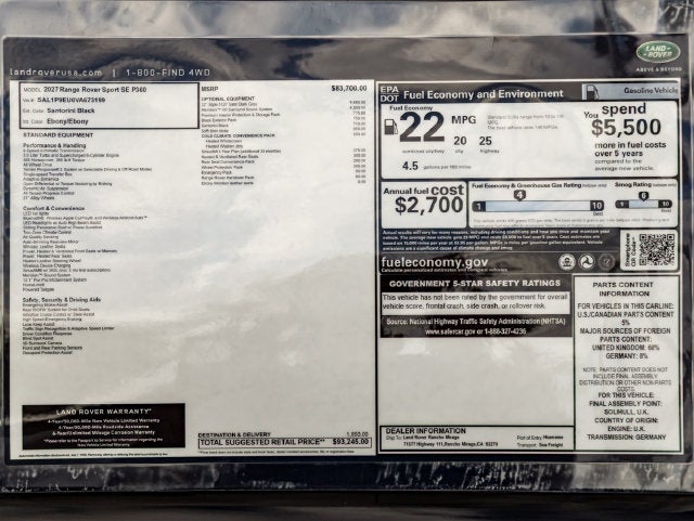 2027 Land Rover Range Rover Sport SE