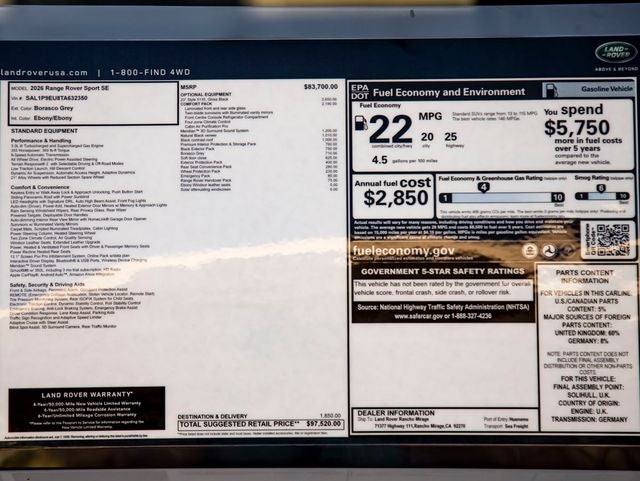 2026 Land Rover Range Rover Sport SE