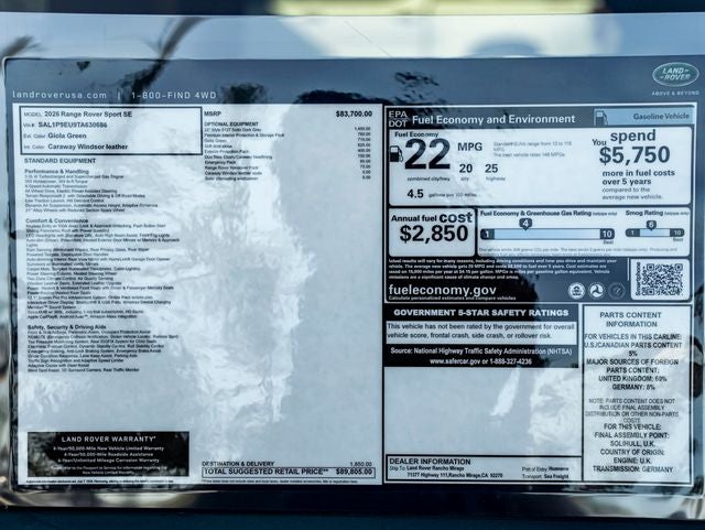2026 Land Rover Range Rover Sport SE