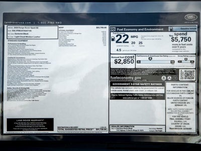 2026 Land Rover Range Rover Sport SE