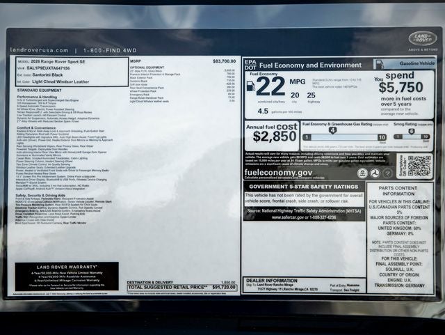 2026 Land Rover Range Rover Sport SE