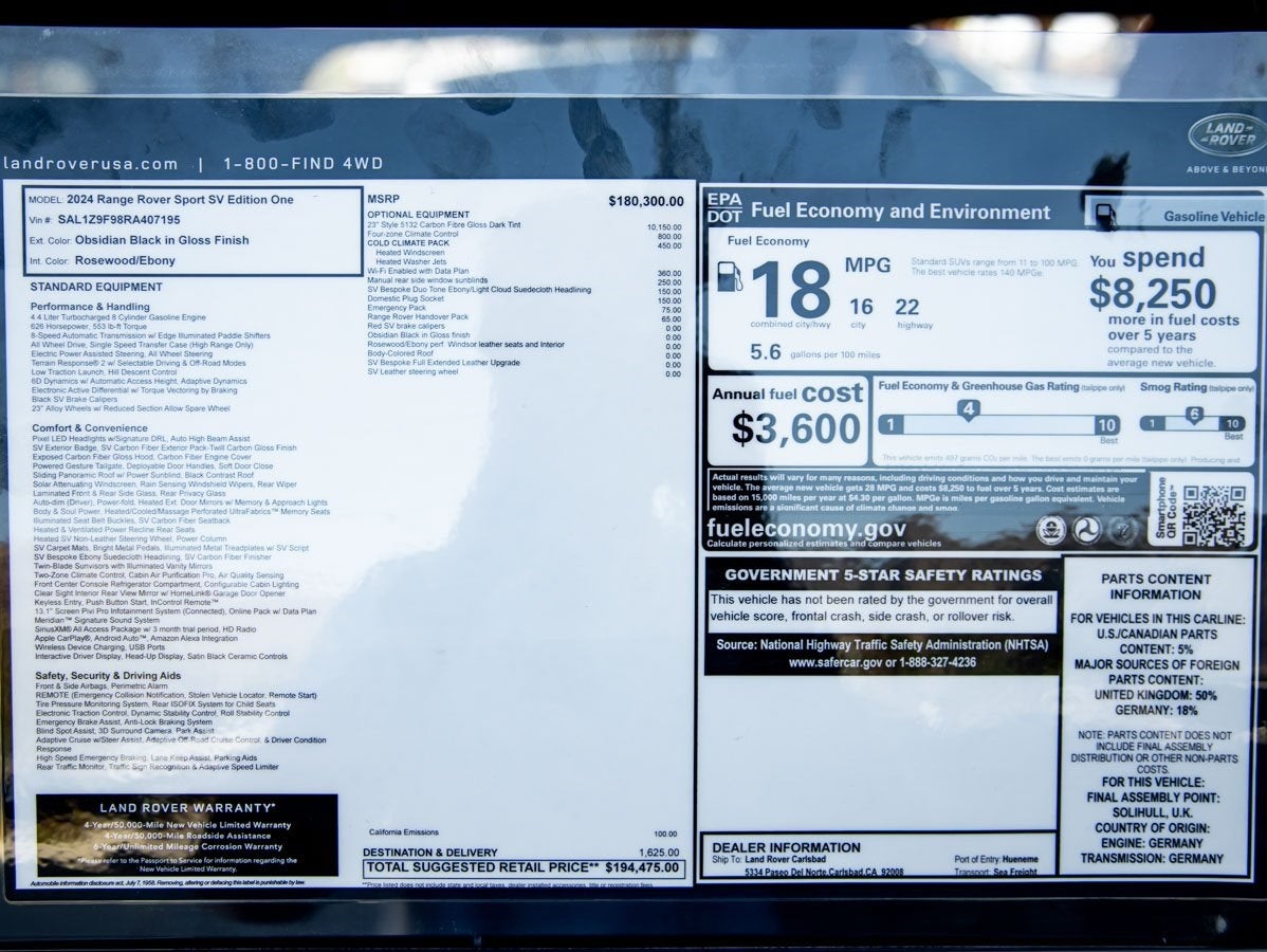 2024 Land Rover Range Rover Sport SV Edition One Obsidian Black