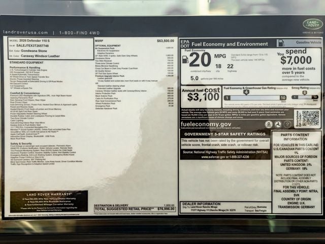 2026 Land Rover Defender 110 S