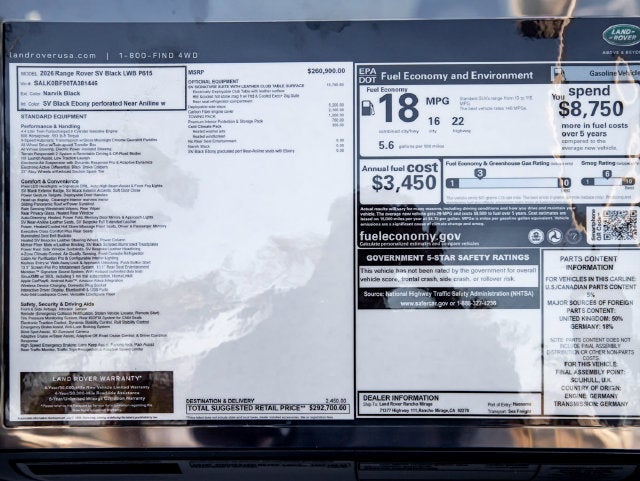2026 Land Rover Range Rover SV Black LWB