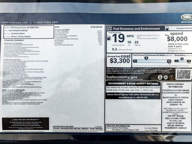 2026 Land Rover Range Rover SE