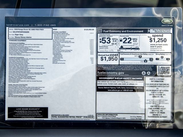 2026 Land Rover Range Rover Plug-In Hybrid SE