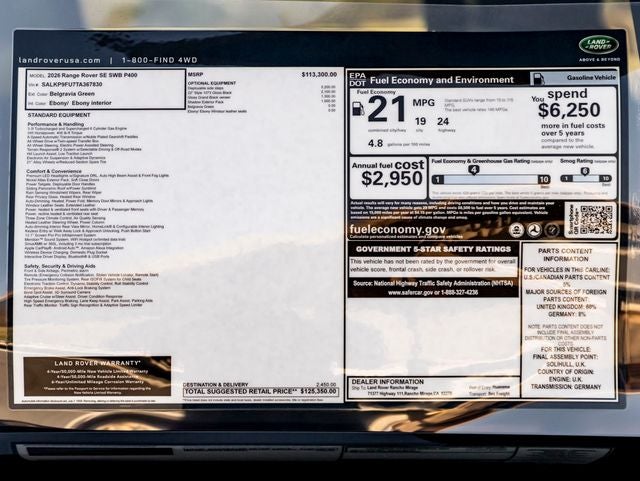2026 Land Rover Range Rover SE SWB P400