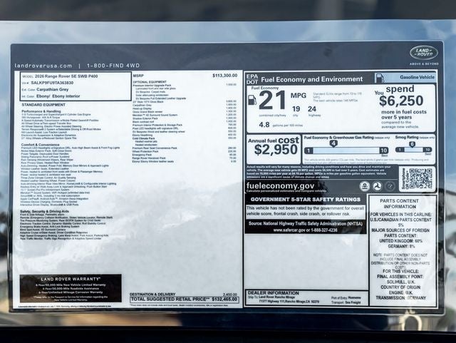 2026 Land Rover Range Rover SE