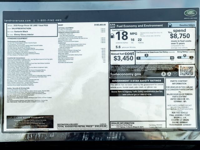 2026 Land Rover Range Rover SE LWB
