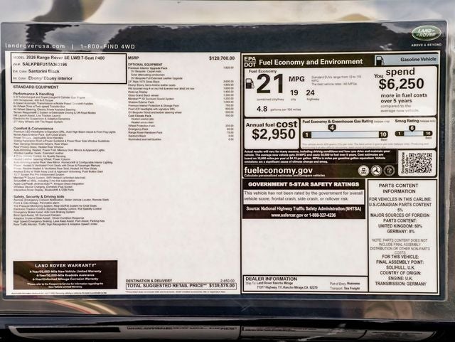 2026 Land Rover Range Rover SE LWB
