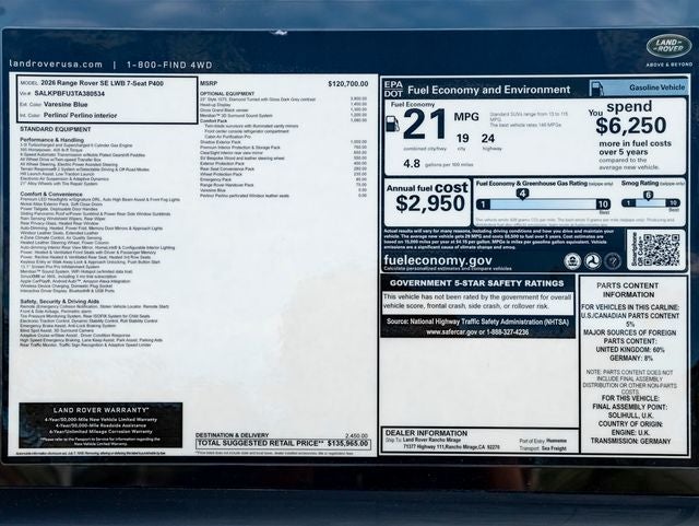 2026 Land Rover Range Rover SE LWB