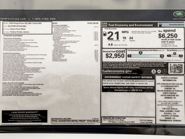 2026 Land Rover Range Rover SE LWB