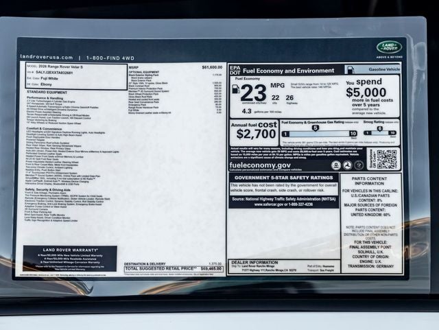 2026 Land Rover Range Rover Velar S