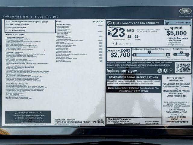 2026 Land Rover Range Rover Velar P250 Base