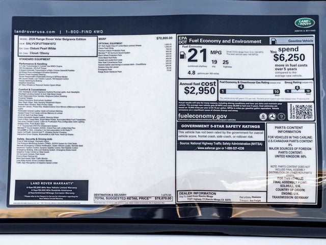 2026 Land Rover Range Rover Velar Belgravia Edition