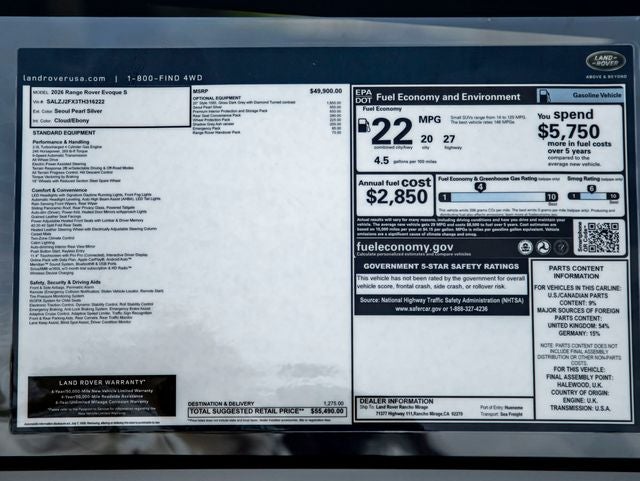 2026 Land Rover Range Rover Evoque S