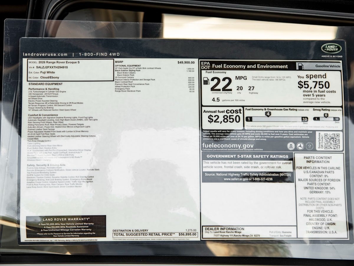 2026 Land Rover Range Rover Evoque S