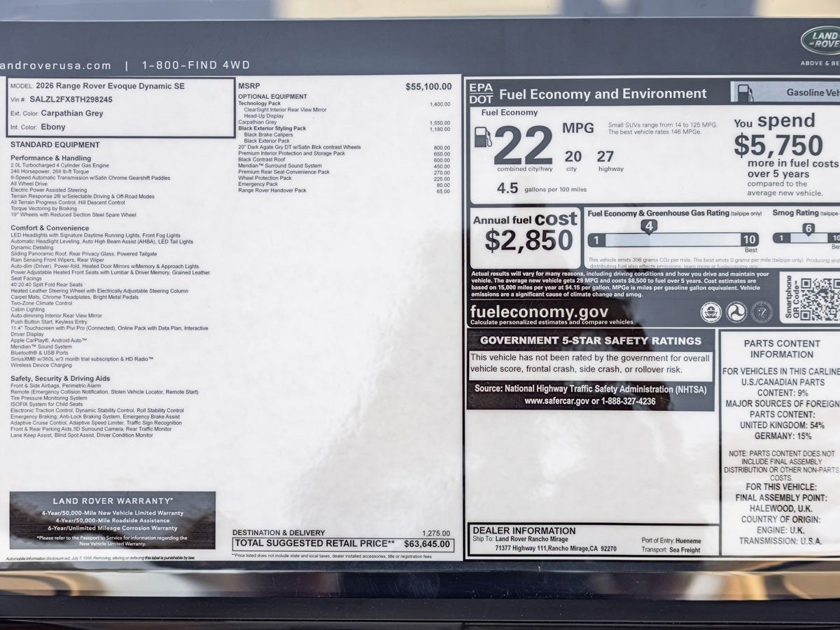2026 Land Rover Range Rover Evoque Dynamic