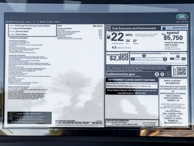 2026 Land Rover Range Rover Evoque Hoxton Edition