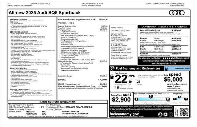 2025 Audi SQ5 3.0T Prestige Sportback
