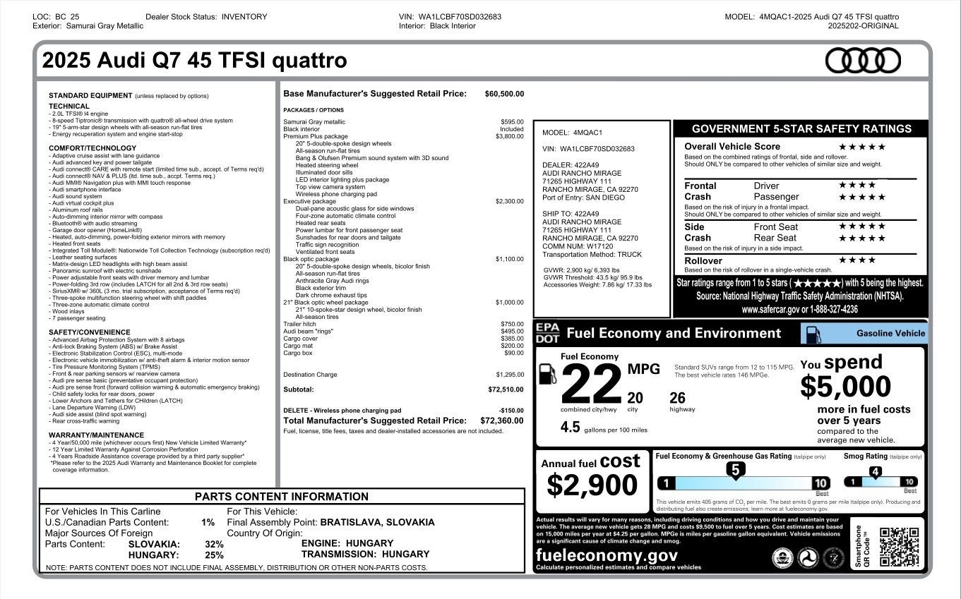2025 Audi Q7 45 Premium Plus quattro