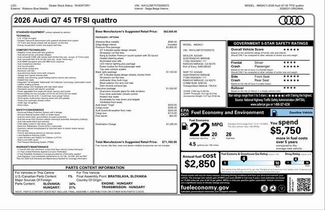 2026 Audi Q7 45 Premium Plus quattro