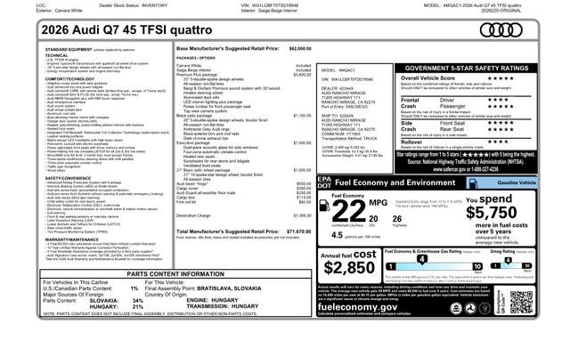 2026 Audi Q7 45 Premium Plus quattro