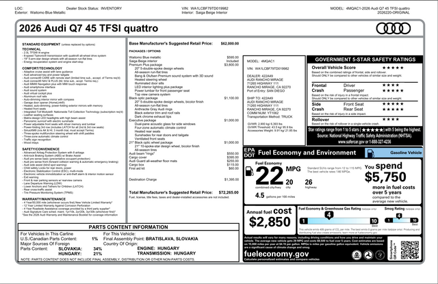 2026 Audi Q7 45 Premium Plus quattro