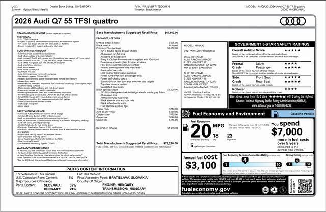 2026 Audi Q7 55 Premium Plus quattro
