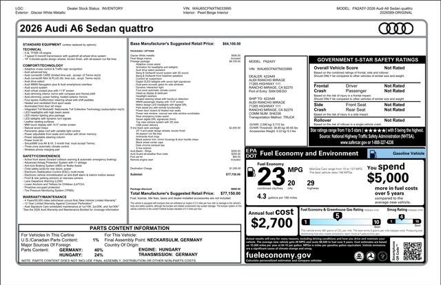 2026 Audi A6 3.0 Prestige quattro