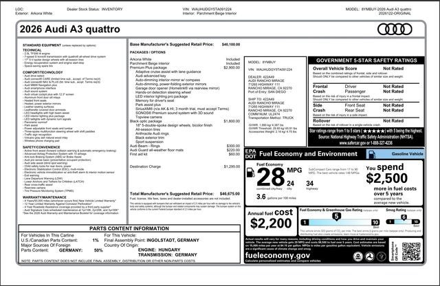 2026 Audi A3 Premium Plus quattro